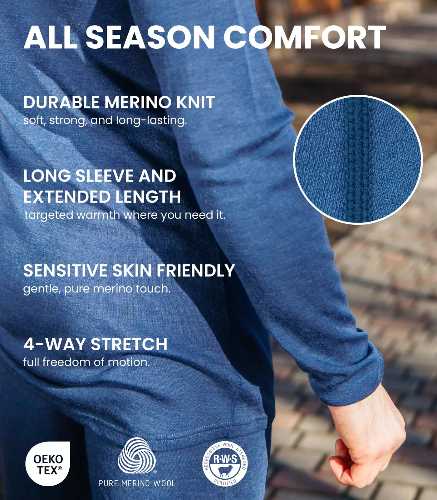 100% Merino Wool Base Layer Men Set - Thermal Underwear for Men Long Johns | Lite, Midweight, Heavyweight Options, Naturally Odor-Resistant, Breathable Cold Weather Top Bottom, Ideal for Hiking, Skiing, photograph 4 of 16